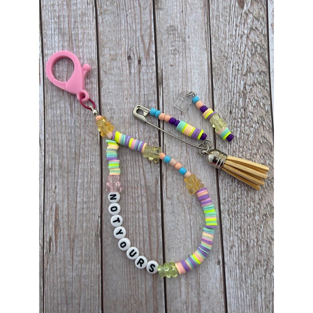 Pastel Beaded Phone Charm Set USB-C Dust Plug Charm Beaded Safety Pin NOT YOURS